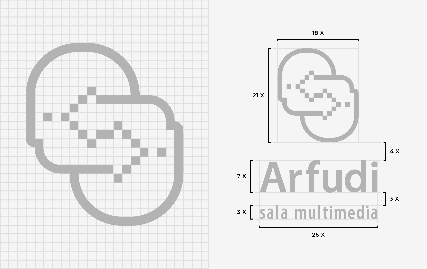 Retícula de construcción del logo Arfudi